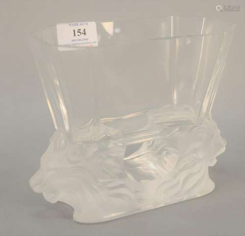 Lalique crystal Venise lion vase with frosted handles