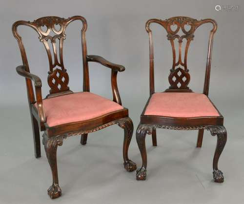 Set of six mahogany Chippendale style dining chairs,