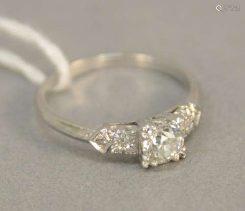Platinum ring set with center diamond approx. .50 cts