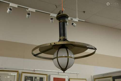 Large industrial hanging light, toll and brass with