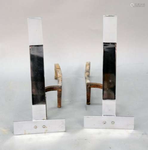Pair of Alessandro Albrizzi chrome fireplace andirons.