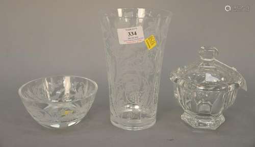 Three piece crystal group to include Baccarat covered