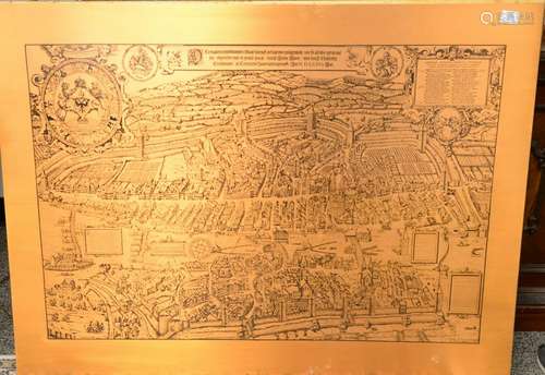 Large copper map engraving plate of birds eye view, 35