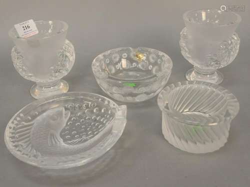 Five piece Lalique smoking group to include a pair of