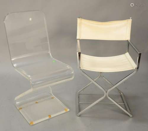 Three piece lot to include Lucite Z chair and chrome