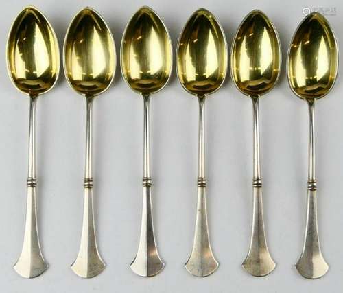 6 RUSSIAN MOSCOW 84 SILVER GOLD WASH TEASPOONS