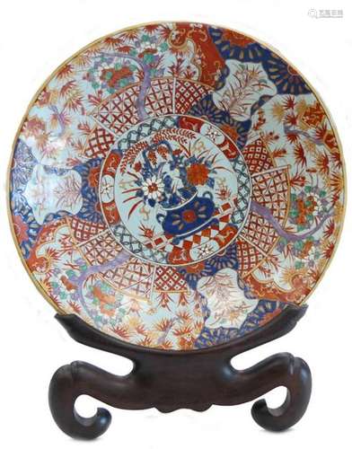 JAPANESE KUTANI LARGE PORCELAIN CHARGER w STAND