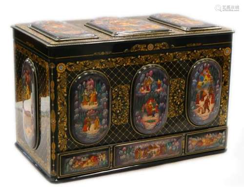 HUGE RUSSIAN LACQUER HAND PAINTED FAIRY TALE CHEST