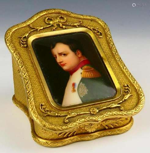 GILT METAL NAPOLEON PORCELAIN PORTRAIT DRESSER BOX