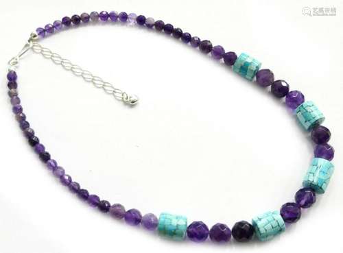 DESERT ROSE STERLING AMETHYST TURQUOISE NECKLACE