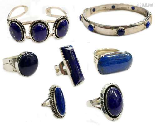 7pcs STERLING SILVER LAPIS LAZULI JEWELRY ITEMS