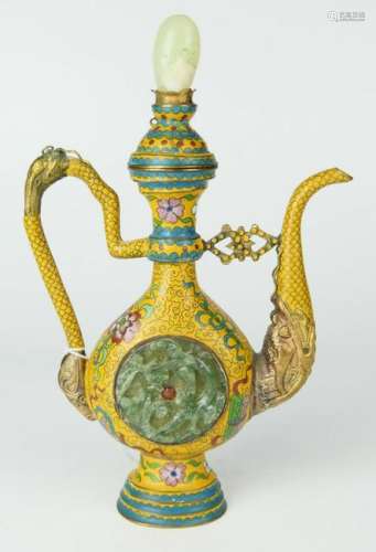 CHINESE CLOISONNE W/ JADE PITCHER