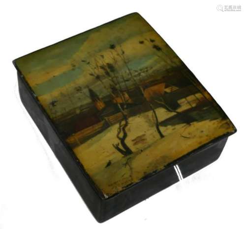 1960's RUSSIAN HAND PAINTED LANDSCAPE LACQUER BOX