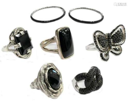 7pcs STERLING SILVER BLACK STONE JEWELRY ITEMS