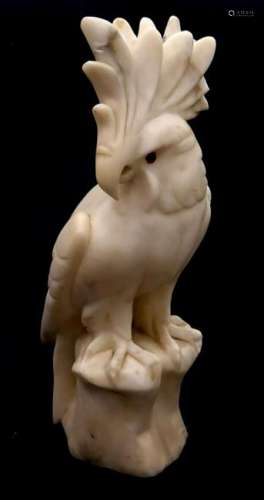 LARGE & HEAVY WHITE ALABASTER COCKATOO SCULPTURE