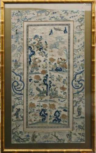 ANTIQUE CHINESE QING SILK TAPESTRY FROM ROBE FRAME