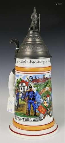 GERMAN HAND PAINTED REGIMENTAL BEER STEIN