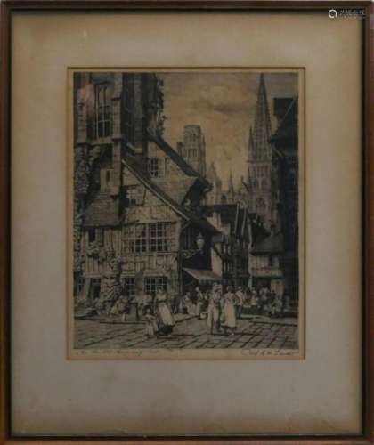 ANTIQUE IN THE OLD NORMANDY PENCIL SIGNED ETCHING