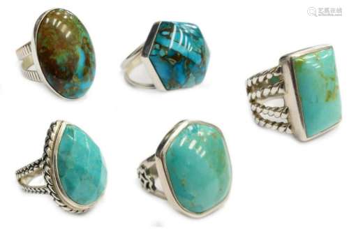 5pcs STERLING SILVER TURQUOISE STONE RINGS