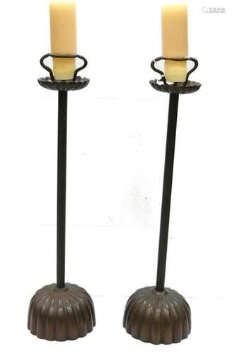 PAIR OF BRONZE FINISH METAL CANDLEHOLDERS