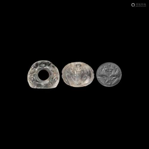 Sassanian Rock Crystal Stamp Seal with Gryphons