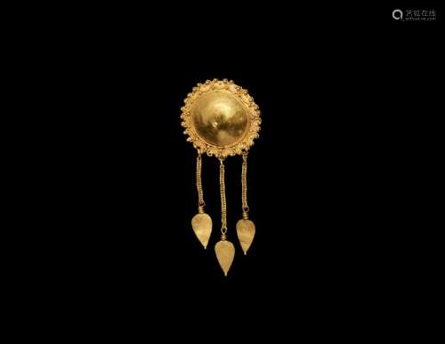 Roman Gold Brooch with Leaf Pendants