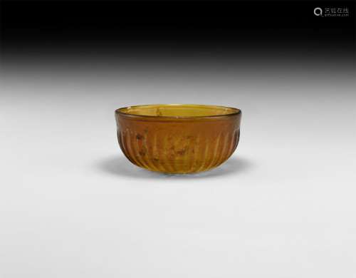 Roman Ribbed Amber Glass Bowl