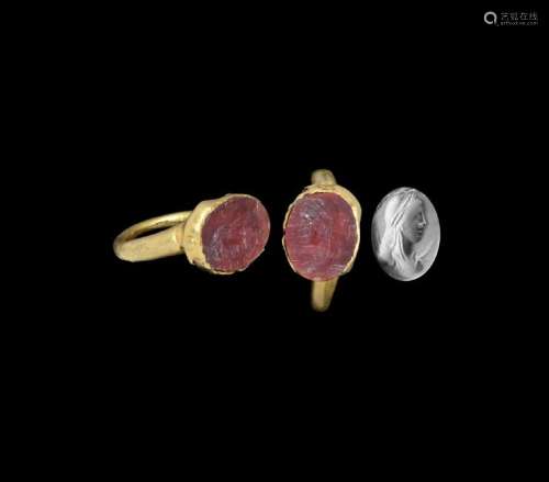 Roman Gold Ring with Female Bust Gemstone