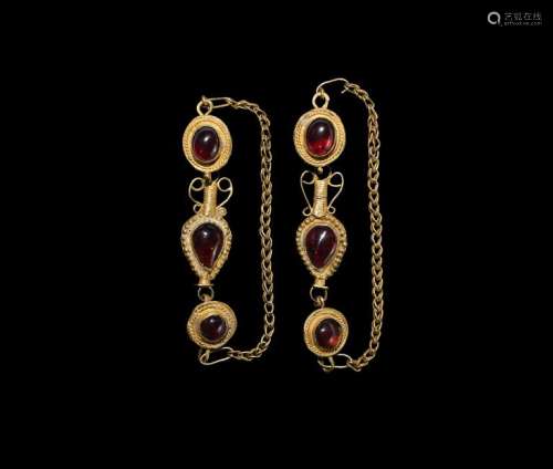 Roman Gold and Garnet Amphora Earrings