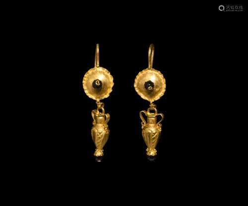 Roman Gold Earrings with Amphora Drops