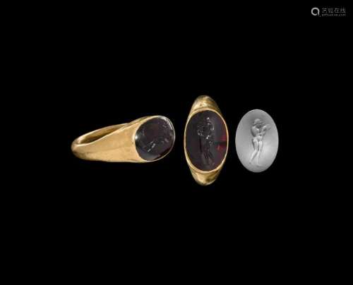 Indo-Greek Gold Ring with Naked Deity Gemstone