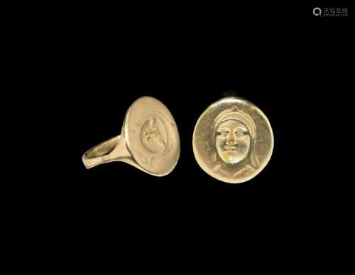 Greek Gold Ring with Veiled Face