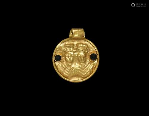 Roman Gold Pendant with Busts