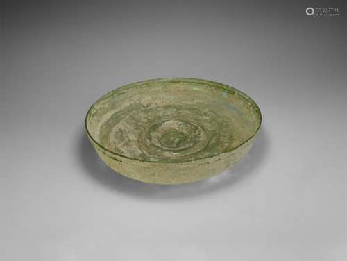 Large Roman Green Glass Bowl with Foot