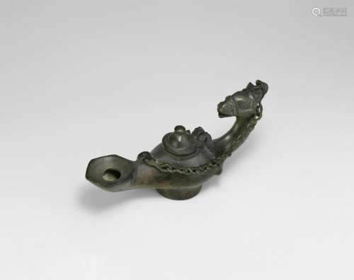 Roman Oil Lamp with Horse-Head Handle