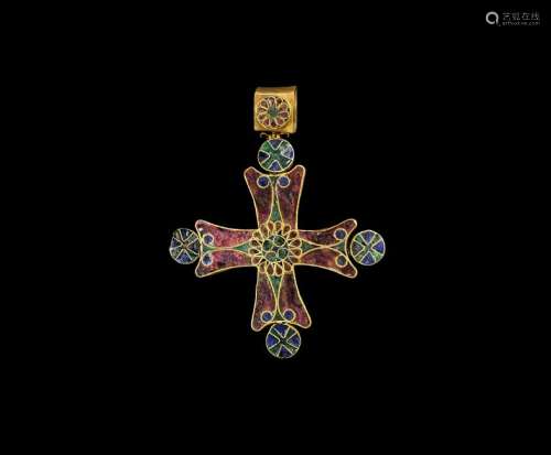 Post Medieval Enamelled Gold Cross Pendant