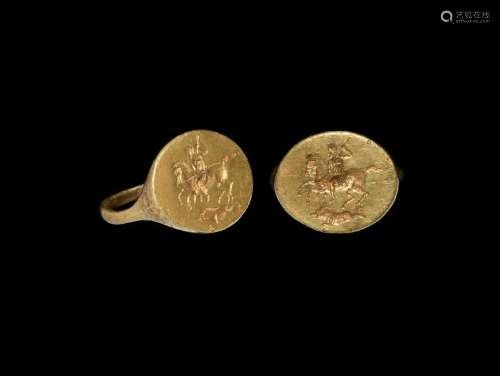 Roman Gold Signet Ring with Hunting Scene