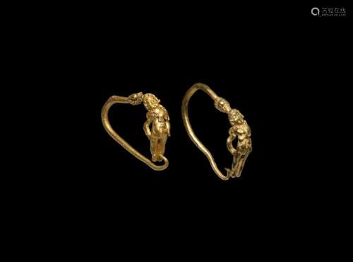 Greek Flying Eros Gold Earrings