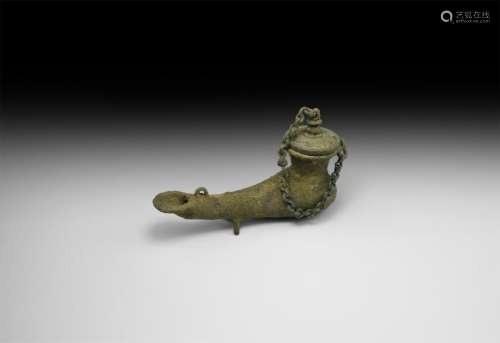 Roman Oil Lamp with Chained Lid
