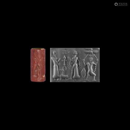Neo-Assyrian Cylinder Seal: Scorpion-man/Sun God