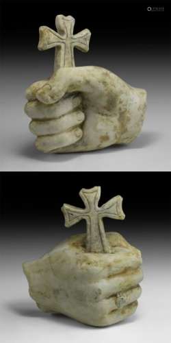 Life-size Hand Holding Cross with Cross Pattée Ring