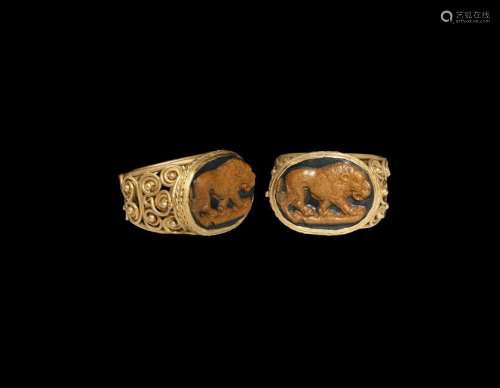 Roman Lion Gemstone in Gold Ring