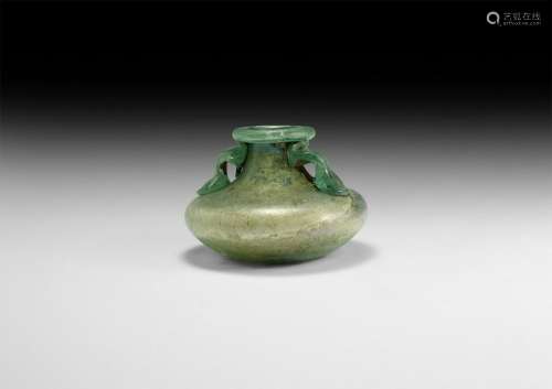 Roman Green Glass Vessel with Handles