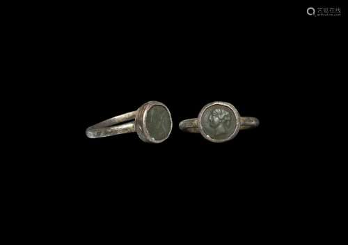 Roman Silver Ring with Female Bust Gemstone