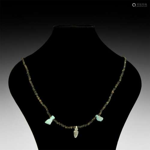 Romano-Egyptian Faience Bead Necklace with Mano Fica