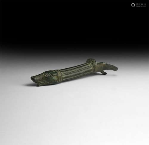 Roman Patera Handle with Wolf's Head