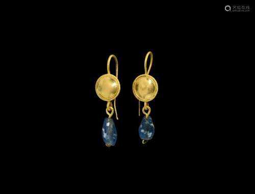 Roman Gold Shield-Shaped Earring Pair