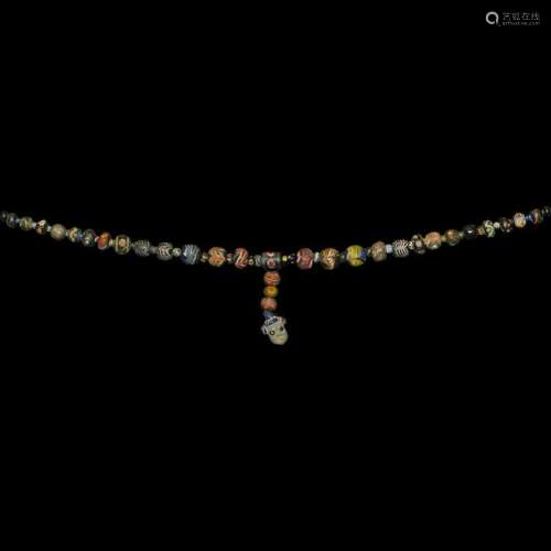 Phoenician Glass Pendant and Bead Necklace