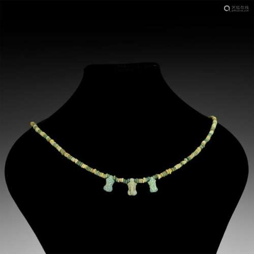 Romano-Egyptian Faience Bead Necklace with Phallic