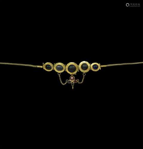 Greek Gold Necklace with Cabochons